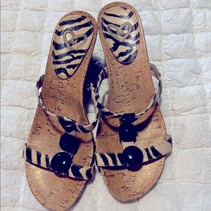 Madeline zebra print women wedge heel slide on sandals ..Size 7 1/2